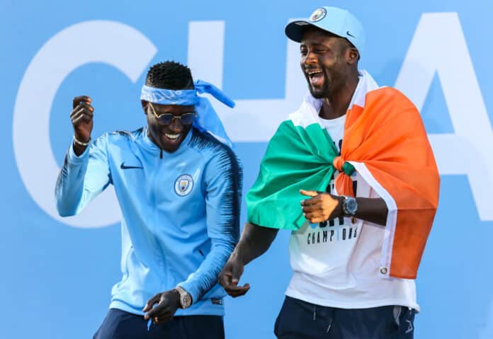 Manchester City's Yaya Tour and Benjamin Mendy Manchester City's Yaya Tour and Benjamin Mendy