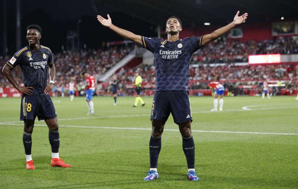 Osimhen vs Rudiger among the battles that will decide Napoli vs Real Madrid 1 Bellingham celebrates his goal.