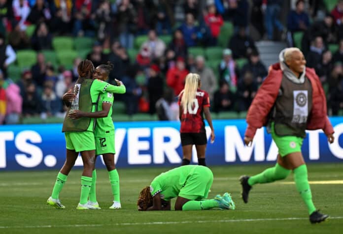Super Falcons squad celebrate against Canada Super Falcons squad celebrate against Canada
